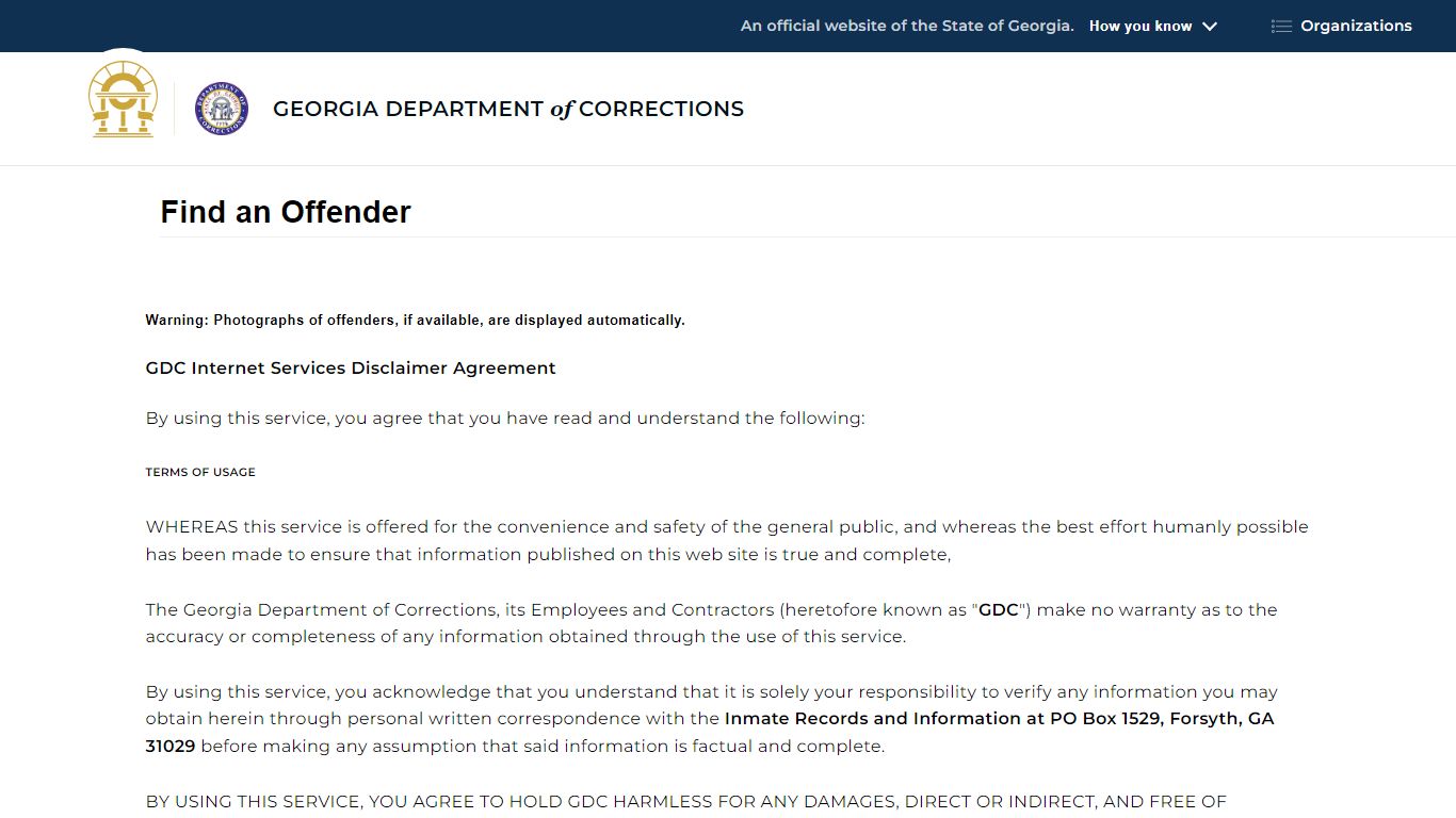 || Georgia Department of Corrections || - Find an Offender